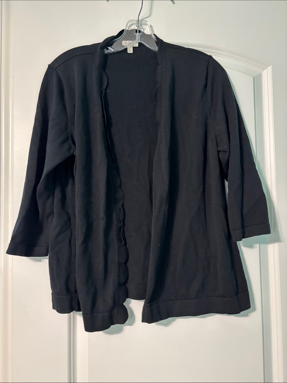 Talbots Black Scalloped Edge Open-Front Cardigan